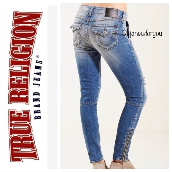 True Religion Denim - TRUE RELIGION DISTRESSED MID RISE HALLE SKINNY JEANS SIZE 27